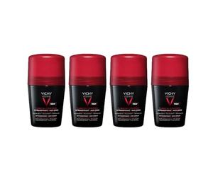 VICHY Desodorante Clinical Control 96h Hombre Roll On | Sin alcohol | Antiodor y antihumedad | Protección duradera | Todo tipo de pieles | Pack 4x50 ml