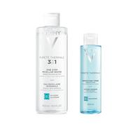 VICHY Pack Pureté Thermale: Agua Micelar Mineral Piel Sensible 200 ml + Loción Tónica 200 ml. Limpieza y desmaquillado suave que calma e hidrata la piel del rostro