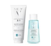 VICHY Pack Pureté Thermale: Limpiador 3 en 1 300 ml + Desmaquillante Waterproof 100 ml. Limpia y desmaquilla rostro y ojos, fortalece las pestañas. Apto para piel y ojos sensibles. Hipoalergénico