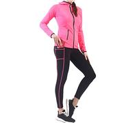 VICKISUI Conjunto de ropa deportiva para mujer, ropa de entrenamiento, gimnasio, yoga, correr, pista, chaqueta, conjunto de 2 piezas, Fucsia-1, M
