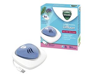 Vicks Difusor portátil sin agua, Conexión con USB, Respiración sencilla, Función de luz nocturna, Incluye tabletas de aceites esenciales, Para dormitorios infantiles y guarderías de bebés, VH1800JUVEU