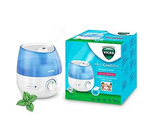 Vicks Mini humidificador ultrasónico Cool Mist - Control de niebla ajustable - Depósito de 1,8 L - Uso doméstico en dormitorios, oficinas, guarderías - Habitaciones de hasta 15 m2 - Funcionamiento
