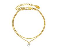 VICKWOOD Tobillera para mujer de acero inoxidable chapado en oro de 18 quilates, 20 cm/25 cm hasta 30 cm en oro/oro rosa/plata, cadena de tobillo con corazón, circonita, sonriente