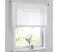 Vicky de Kutti estores plisados de color blanco con aspecto de lino y borde en pico, con jareta, cortina de estilo rural para la cocina, cortina de lazada, ancho 60 cm x altura 100 cm