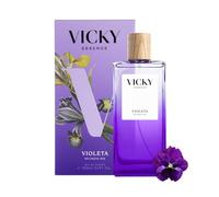 VICKY ESSENCE VIOLETA Eau De Toilette 100ml | Perfume Floral Frutal para Mujer | 92% Origen Natural y Vegano | Iris, Violeta y Caramelo | Fragancia Elegante y Envolvente