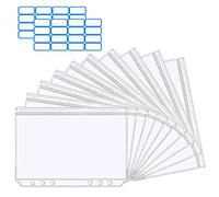 Vicloon 10PCS Carpeta de 6 Hoyos, Bolsas de Carpeta de A5, PVC Carpetas Plastico A5, con Escribible Pegatinas, Cremallera de Carpeta para Documentos,Cuadernos,Tarjetas, Facturas, Informes