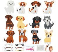 Vicloon 12 Piezas Kit de Costura de Niños, Kit de Manualidades de Fieltro, Aprender a Coser Animal, Lindo Paquete de Costura Relleno para a Partir de 6 Años Aprender a Coser/Bordado (Perro)