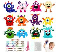 Vicloon 12 Piezas Kit de Costura de Niños, Kit de Manualidades de Fieltro, Aprender a Coser Animal, Lindo Paquete de Costura Relleno Para Que Los Niños a Partir de 6 Años (Monstruo)