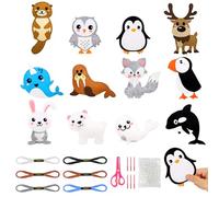 Vicloon 12 Piezas Kit de Costura de Niños, Kit de Manualidades de Fieltro, Aprender a Coser Animal, Lindo Paquete de Costura Relleno Para Que Los Niños a Partir de 6 Años (Animales polares)