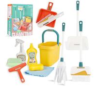 Vicloon 12 Piezas Set de Limpieza Juguete, Fregona y Escoba Juguete Incluye Recogedor y Cepillo etc, Juguetes para el Hogar Juego de Simulación, Juguetes de rol para Niños a Partir de 3 Años