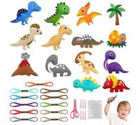 Vicloon 14 Pcs Kit de Costura de Niños, Kit de Manualidades de Fieltro Crochet de Dinosaurios de Niños para Niños a Partir de 6 Años, Kit de Costura para Principiantes Aprender a Coser/Bordado