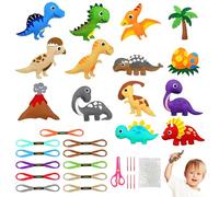 Vicloon 14 Piezas Kit de Costura de Niños, Kit de Manualidades de Fieltro, Aprender a Coser Animal, Lindo Paquete de Costura Relleno para a Partir de 6 Años Aprender a Coser/Bordado (Dinosaurio)