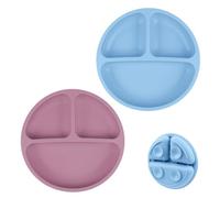 Vicloon 2 platos para bebé, 2 unidades de silicona antideslizante, bandeja con ventosa para bebés, sin BPA, platos de pie divididos para bebés y niños (rosa oscuro/azul gris)