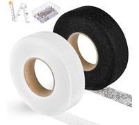 Vicloon 2Pcs Cinta de Tela Termoadhesiva 64 M x 20mm, Cinta de Dobladillo sin Coser con Cinta Métrica y Pins, Tira de Dobladillo Adhesiva para Reparar Cortinas/Pantalones/Vestidos