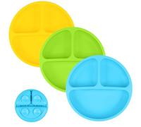 Vicloon 3 PCS Platos de Silicona，Plato Ventosa Antideslizante, Mantel Individual Silicona Alimenticio para Bebé/niños con Cuchara y Tenedor