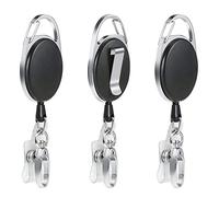 Vicloon 3 piezas Llavero Retráctil,Mosquetón de Carrete de Tarjeta y Clip de Cinturon con Cordón de Nylon Extensible para Soporte de Tarjeta ID (Negro)