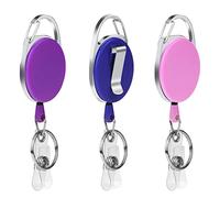 Vicloon 3 piezas Llavero Retráctil,Mosquetón de Carrete de Tarjeta y Clip de Cinturon con Cordón de Nylon Extensible para Soporte de Tarjeta ID, Colorido