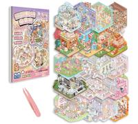 Vicloon 3D Sticker Scene, 20 Juegos de Pegatinas Casa para Adultos y Niños, Lindo Fun Cartoon 3D con Pinzas, Reutilizables DIY Scene Stickers House, Restaurantes Fiestas Manualidades Creativas Regalos