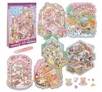 Vicloon 3D Sticker Scene, 6 Juegos de Pegatinas Casa para Adultos y Niños, Lindo Fun Cartoon 3D con Pinzas, Reutilizables DIY Scene Stickers House, Restaurantes Fiestas Manualidades Creativas Regalos