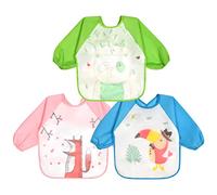 Vicloon 3pcs Babero de Manga Larga,Babero con Mangas Impermeable EVA de Doble Capa,Baberos del Bebé Impermeable para Bebes de 6 hasta 24 Meses,Unisex