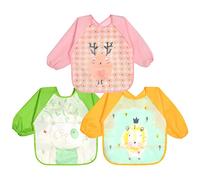 Vicloon 3pcs Babero de Manga Larga,Babero con Mangas Impermeable EVA de Doble Capa,Baberos del Bebé Impermeable para Bebes de 6 hasta 24 Meses,Unisex