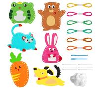 Vicloon 6 Pcs Kit de Costura de Niños, Kit de Manualidades de Fieltro Crochet de Animal de Niños para Niños a Partir de 6 Años, para Principiantes Aprender a Coser/Bordado (muñeco Animal)