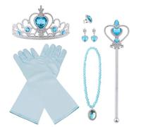Vicloon 9Pcs Princesa Vestir Accesorios Princesa Elsa Disfraz Accesorios Regalo Conjunto de Belleza Corona Sceptre Collar Guantes Elsa Joyas para Niña Carnaval Fiesta - Azul