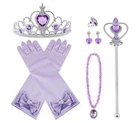 Vicloon 9Pcs Princesa Vestir Accesorios Princesa Elsa Disfraz Accesorios Regalo Conjunto de Belleza Corona Sceptre Collar Guantes Elsa Joyas para Niña Carnaval Fiesta - Morado