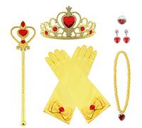 Vicloon 9Pcs Princesa Vestir Accesorios Princesa Elsa Disfraz Accesorios Regalo Conjunto de Belleza Corona Sceptre Collar Guantes Elsa Joyas para Niña Carnaval Fiesta - Amarillo