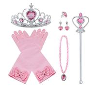 Vicloon 9Pcs Princesa Vestir Accesorios Princesa Elsa Disfraz Accesorios Regalo Conjunto de Belleza Corona Sceptre Collar Guantes Elsa Joyas para Niña Carnaval Fiesta - Rosado