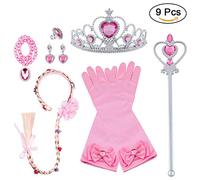 Vicloon Accesorios de Princesa,9pcs Dress Up para Niñas,Trenza Varita Mágica Corona,Diadema Collar Guantes para Cosplay Carnaval Fiesta de Cumpleaños
