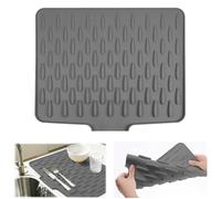 Vicloon Alfombrilla Escurreplatos de Silicona,Bandeja Escurreplatos con Salida de Drenaje,Grande Alfombrilla Escurreplatos,Alfombrilla para Secar Platos para Encimeras y Fregaderos de Cocina,Gris