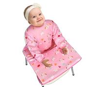 Vicloon Babero de manga larga para bebé 2 en 1 de manga larga se adhiere a tu trona de TPU impermeable extraíble para niños y niñas, diseño de unicornio