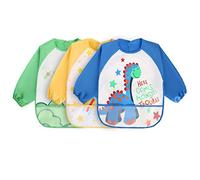 Vicloon Babero de Manga Larga para Bebé Impermeable,3 Piezas Babero de Algodón,Delantal de Pintura Artesanal para Niños,Babero con Bolsillo es Adecuado para 1-3 Años
