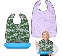 Vicloon Baberos Adultos, 2 Piezas Babero Adulto Impermeable Reutilizables para Personas Mayores con Recogemigas, Lavables, Cierre de Velcro, Protector de Ropa para Hombres y Mujeres