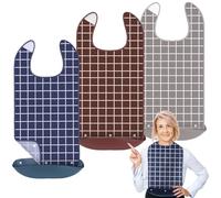 Vicloon Baberos Adultos, 3 Piezas Babero Adulto Impermeable Reutilizables para Personas Mayores con Recogemigas, Lavables, Cierre de Velcro, Protector de Ropa para Hombres y Mujeres