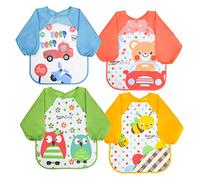 Vicloon Baberos Bebe Impermeables, 4PCS Baberos para alimentación, Babero de Manga Larga de Bebé para Pintar con Mangas EVA Impermeable Delantal de Bebé, Unisexo Niños Niñas 6 Meses a 3 años Edad