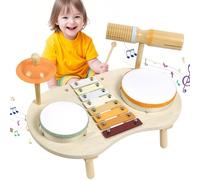 Vicloon Bebe Tambor Bateria Infantil, 7 IN 1 Madera Instrumentos, con Xilófono, Baquetas, Tambores, Juguetes Musicales Montessori, Bateria Regalo para Niños 2 3 4 5 Niño