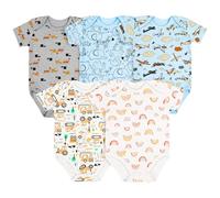 Vicloon Bodies para Bebé, Short-Sleeve Bodysuit para Niños Niñas, 100% Algodón, Mameluco Traje Recién Nacido, Regalos para Bebés, Pack de 5, 9-12 Meses, Patrón de Dibujos Animados