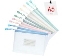 Vicloon Bolsa de Archivo de Multicolor Cremallera, 10 Pcs A5 Bolsa de Documentos con Etiqueta Blanco de Malla Bolsa de Archivo Bolsas de Cremallera de Almacenamiento de Oficina Accesorios