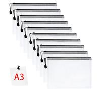 Vicloon Bolsa de Archivo de Negro Cremallera, 10 Pcs A3 Bolsa de Documentos Blanco de Malla Bolsa de Archivo Bolsas de Cremallera de Almacenamiento para Cosméticos Suministros de Oficina Accesorios