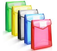 Vicloon Carpeta de Archivos de Plástico A4, 5pcs Carpeta con Diseño Transparente y Bolsillo, Carpetas Archivadoras de Plástico Cierre de Botón a Presión, Oficina, Escuela-Multicolor/Seccion Vertical