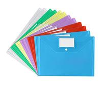 Vicloon Carpetas Plastico, 12pcs Carpeta A4, Bolsillos Documentos de 6 Colores Diferentes, con Botones y Bolsillo para Tarjetas de Visita, Carpetas Transparentes para Escuela, Trabajo, Oficina y Hogar