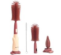 Vicloon Cepillo Para Biberones, 3 en 1 Kit Cepillo de Silicona para Botella, Cepillo de Pezón Limpieza de Botellas Para Bebés Kit para Botellas y Tetina(Rojo)