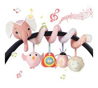 Vicloon Colgantes para Cochecitos Juguetes para Bebé de 0 a 24 Meses, Juguetes de Peluche en Espiral para Bebé con Mordedor y Sonajero, para Cochecitos/Cunas/Asientos de Automóviles (Elefante Rosa)