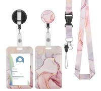 Vicloon Cordón con Portatarjeta, 2pcs Porta Tarjetas Identificativas, Cuello Cuerda para Tarjeta, con Cordones de Insignia, para Tarjeta de Identificación, Oficina(Rosa)