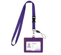 Vicloon Cordón para el Cuello con Colgantes de Tarjetas de Identificación, Id Card Badge Holder de Cuero, funda tarjeta identificación, Doble Cara, Para Personal, Estudiantes, Oficina(Violeta)