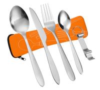 Vicloon Cubiertos para Llevar, 6PCS Cubiertos Camping de Acero Inoxidable, Juego de Trabajo Cubiertos para Exteriores Viajes Camping,Juego de Cubiertos de Acero inoxidable naranja-Luz