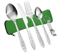 Vicloon Cubiertos para Llevar, 6PCS Cubiertos Camping de Acero Inoxidable, Juego de Trabajo Cubiertos para Exteriores Viajes Camping,Juego de Cubiertos de Acero inoxidable verde-estrella