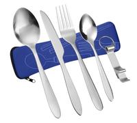 Vicloon Cubiertos para Llevar, 6PCS Cubiertos Camping de Acero Inoxidable, Juego de Trabajo Cubiertos para Exteriores Viajes Camping,Juego de Cubiertos de Acero inoxidable azul-Luz